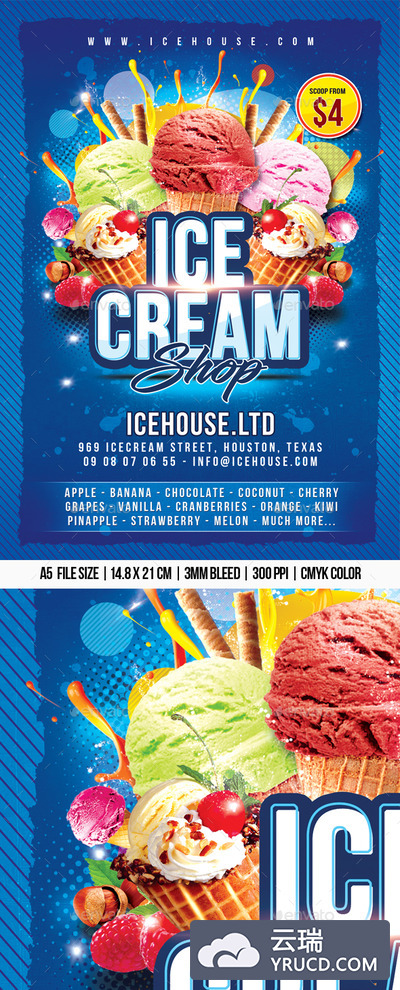 冰淇淋店铺宣传海报模板下载 Ice-cream Shop [psd]
