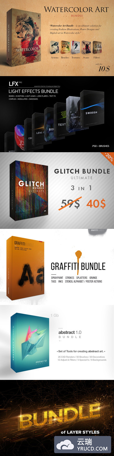 高级设计师礼包：PS特效素材包 动作、笔刷、滤镜和图层样式大礼包[12.53GB]