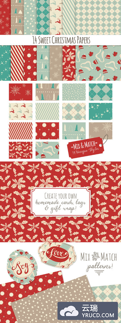 手绘圣诞节背景纹理素材 Hand Drawn Christmas Papers