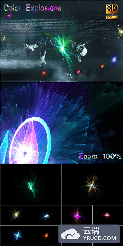 8K级彩色爆炸图形 8K Color Explosions Overlays