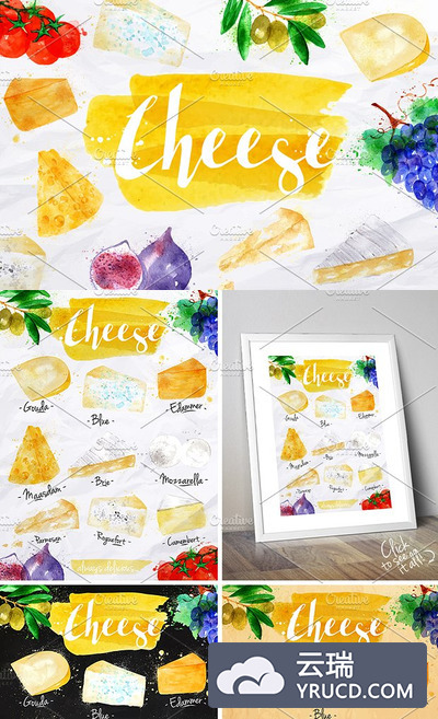 水彩奶酪海报模版 Watercolor Cheese Posters
