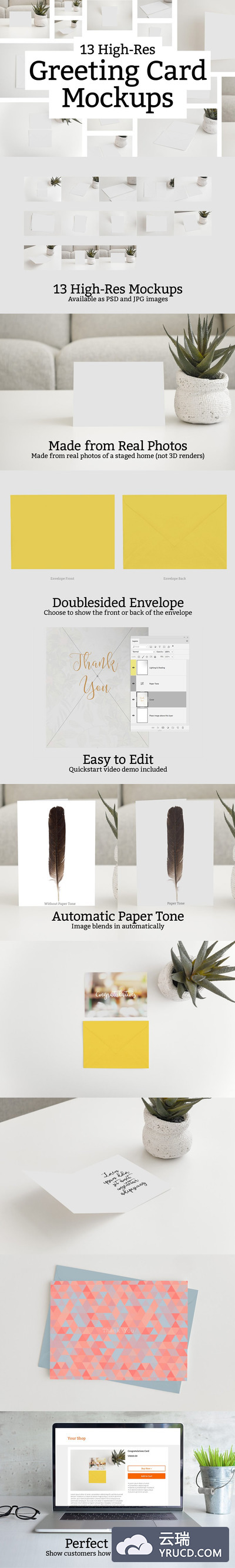 现代简约的贺卡卡片样机 13 Greeting Card Mockups