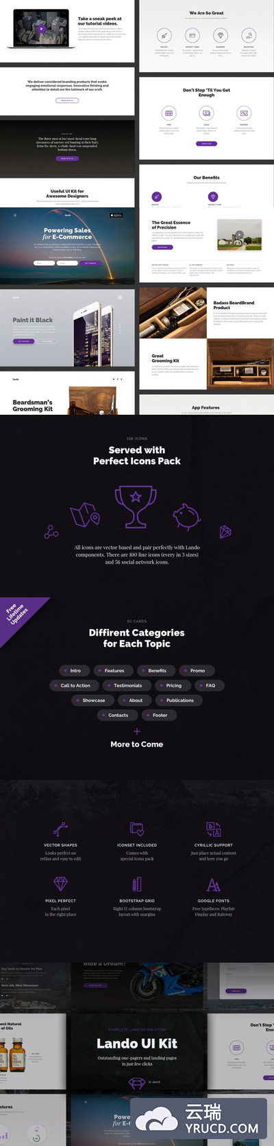 UI Kits | 95个UI组件13个类别5页样本156图标包大型用户界面工具包