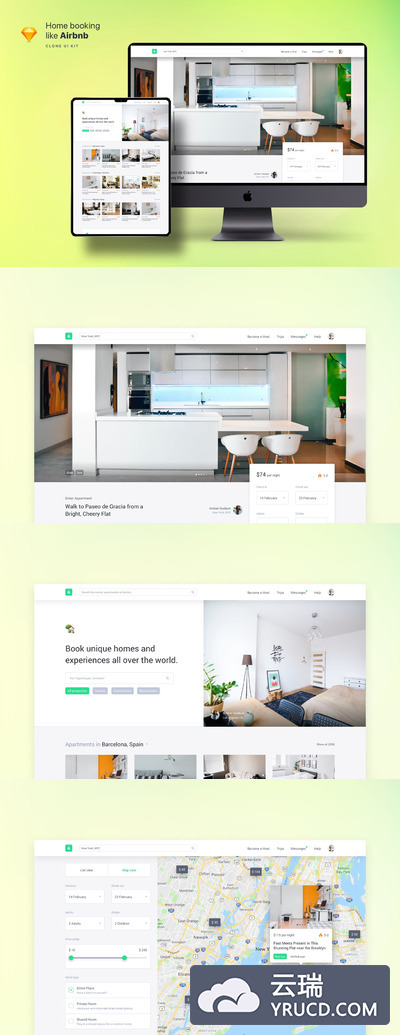类似Airbnb功能的名宿预订官方网站UI KITS（sketch）