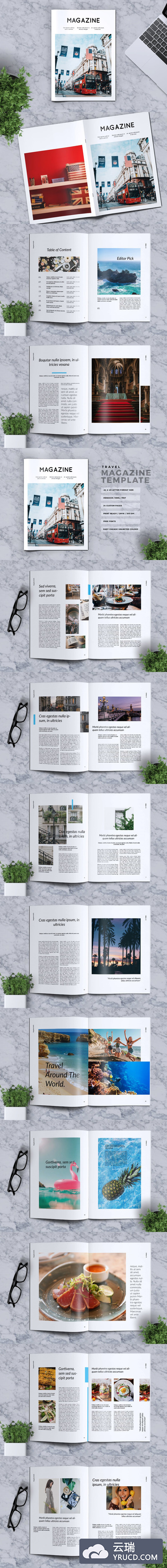 时尚简约优雅的旅游杂志品牌手册画册楼书设计模板