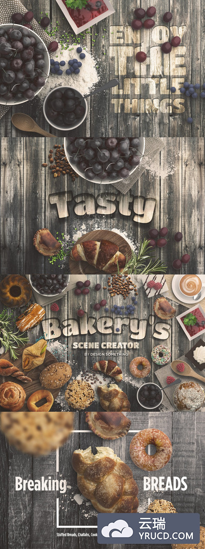 样机 | 面包店300dpi高分辨率对象场景创作者顶视图37个可移动元素