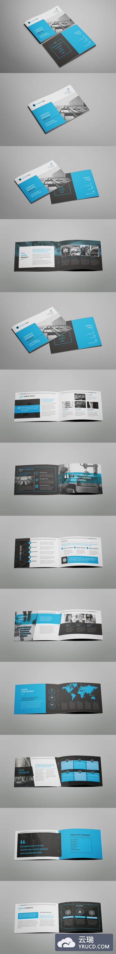 高品质的多用途A5尺寸的横版公司简介品牌手册画册楼书杂志设计模板