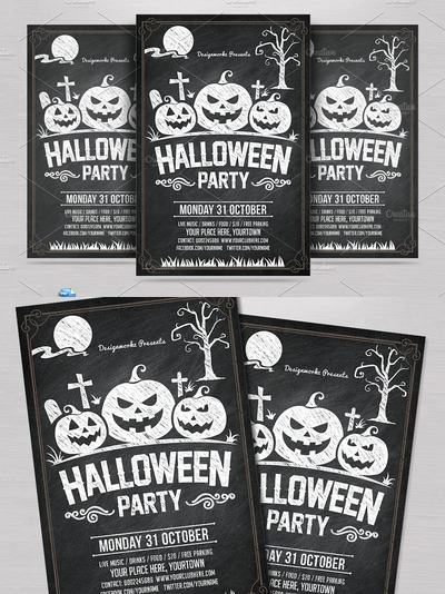 万圣节粉笔画海报模版 Halloween Chalk Flyer