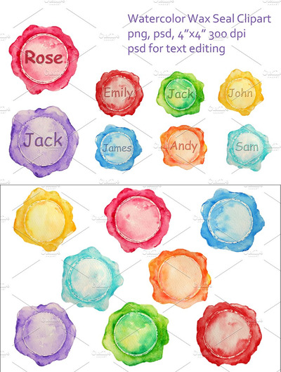 经典的水彩效果素材 Watercolor Vintage Wax Seal Clipart