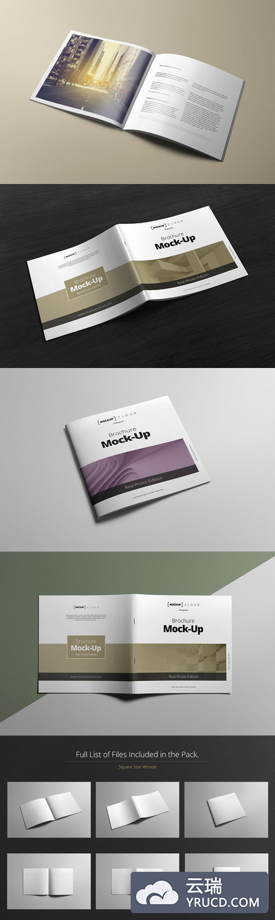 方形画册设计展示样机 Square Brochure Mock-Up