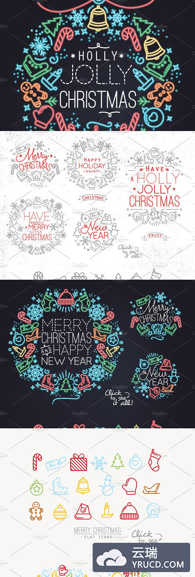 圣诞节扁平化图标素材 Christmas Flat Symbols