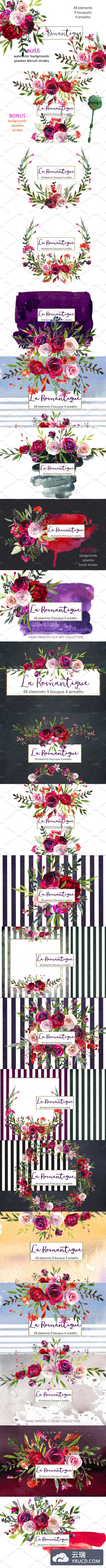 花卉素材 Burgundy Red Pink Flowers Clipart