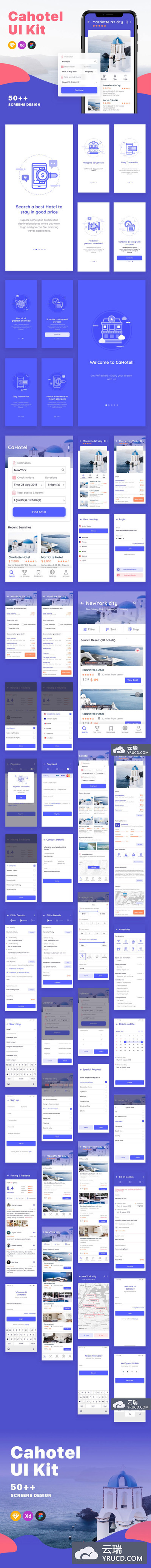 漂亮的多功能高端酒店名宿预定APP UI KITS [Sketch,XD,Fig]