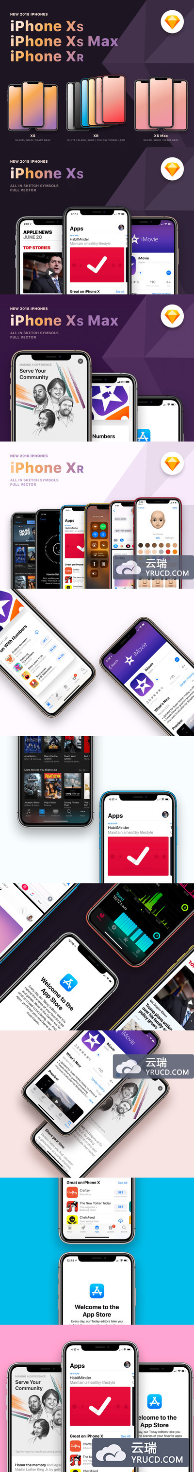 最新的 2018 iPhone XS XS Max XR 手机样机模型下载 [Sketch]
