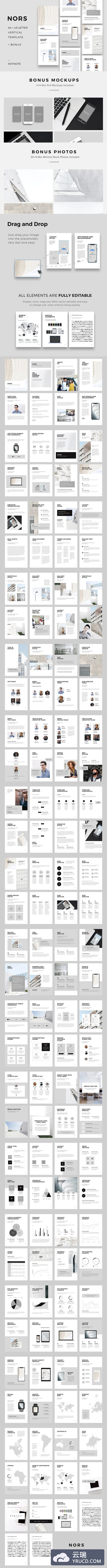 垂直A4产品设计展示keynote模版 NORS A4 Vertical Keynote + 20 Photos