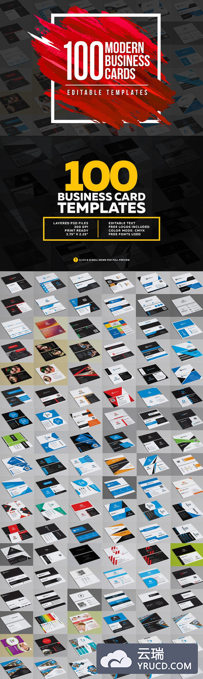100个现代的商业卡片模版 100 Modern Business Cards Bundle