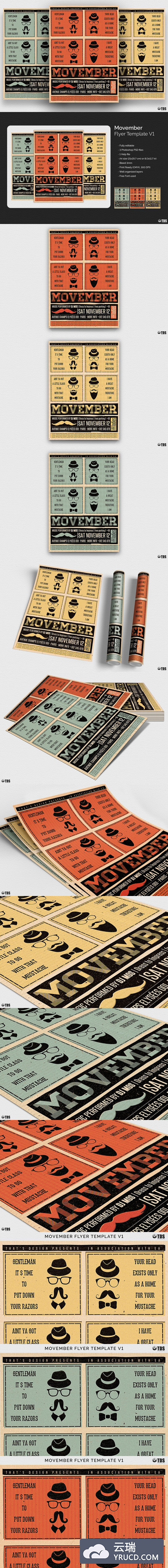 胡子主题的海报模版 Movember Flyer PSD V1