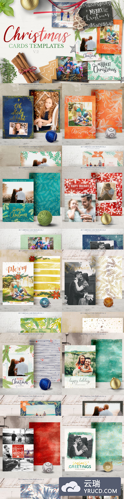 圣诞节贺卡模版 Christmas Cards Template v2