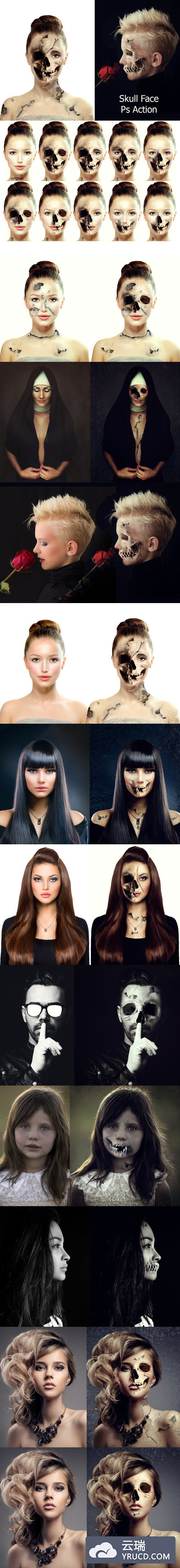 适合万圣节的恐怖PS动作 Skull Face Ps Action