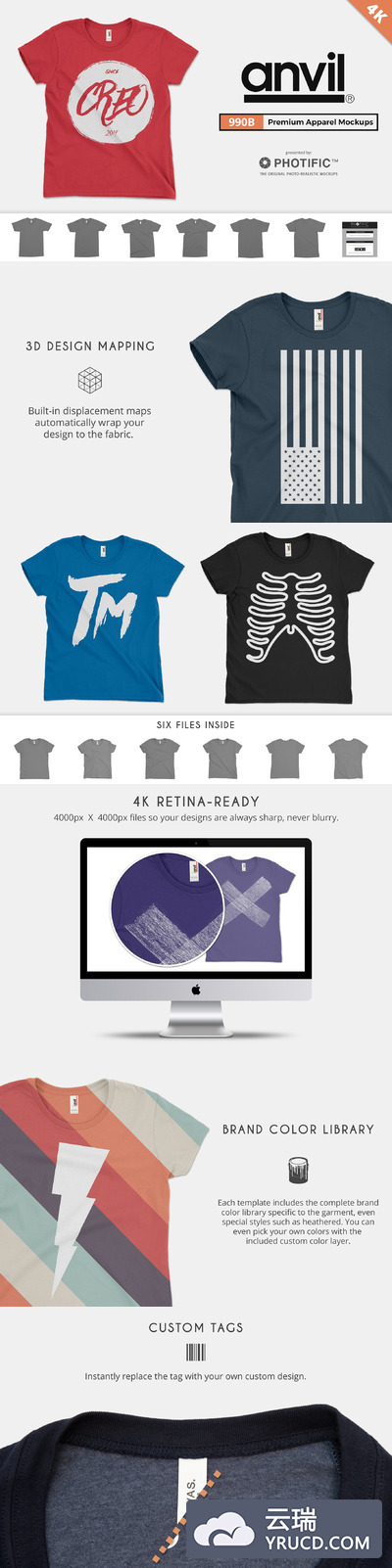 美式年轻人T恤样机 Anvil 990B Youth T-Shirt Mockups