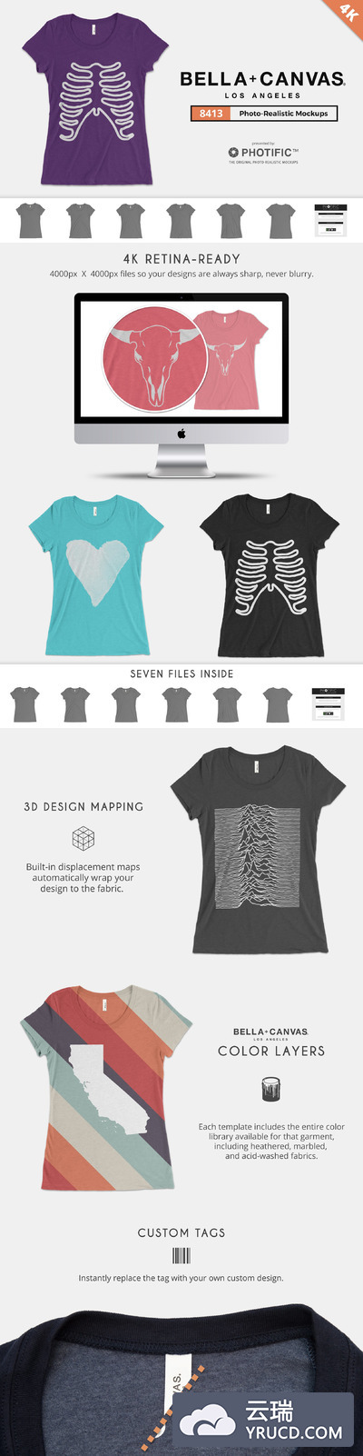 女士体恤样机 Bella Canvas 8413 Triblend Mockups