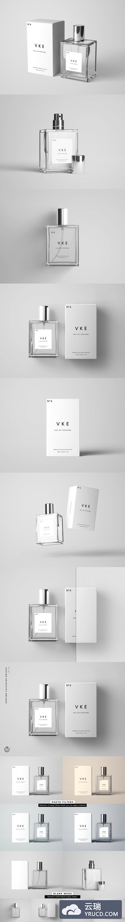 高品质的时尚高端质感的香水瓶包装设计VI样机展示模型mockups