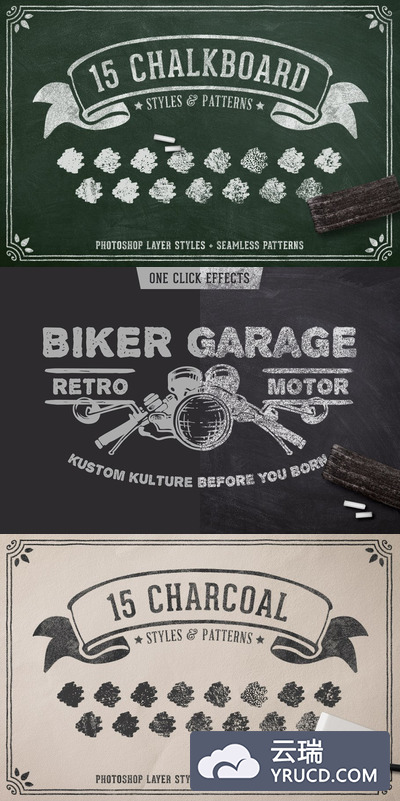 粉笔花卉图层样式效果 Chalk & Charcoal Effects Volume 1