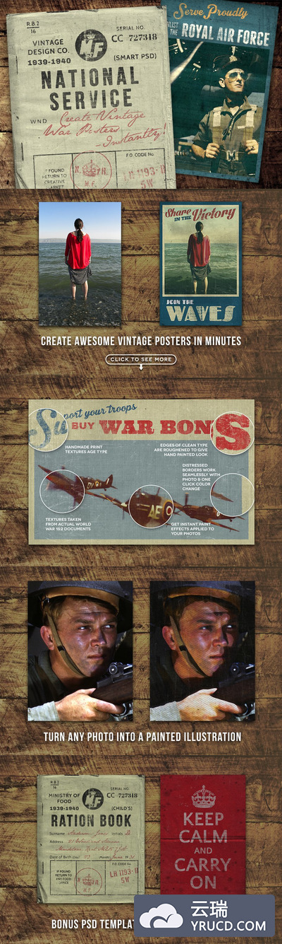 复古的海报样式效果 National Service - War Posters Kit