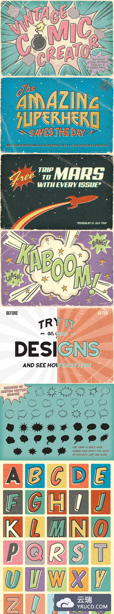 经典的美式漫画效果创建素材包 Vintage Comic Creator