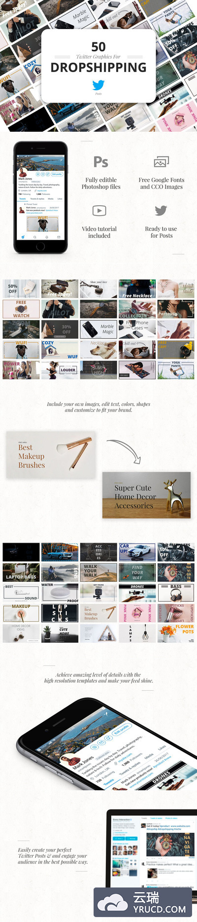 50个时尚高端多用途的Twitter社交媒体海报banner设计模板（psd）