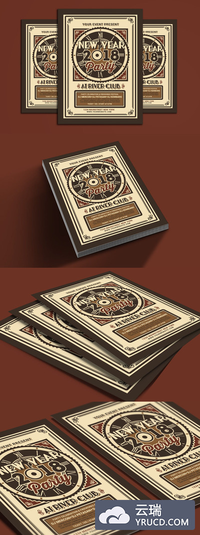 高品质的时尚复古轻奢质感的房地产华丽高贵新年晚会party派对海报宣传单DM设计模板