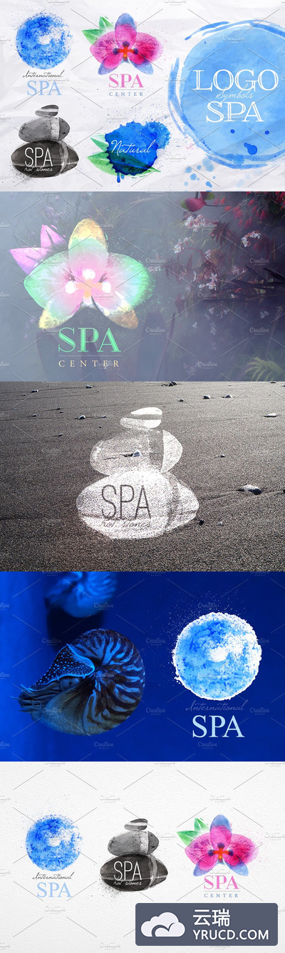 美容SPA水彩插图 Set symbols spa