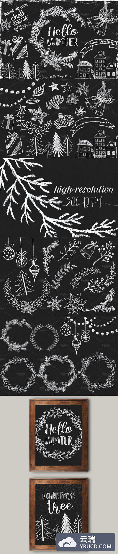 冬季粉笔手绘素材 Hello Winter Hand-drawn Chalk Kit