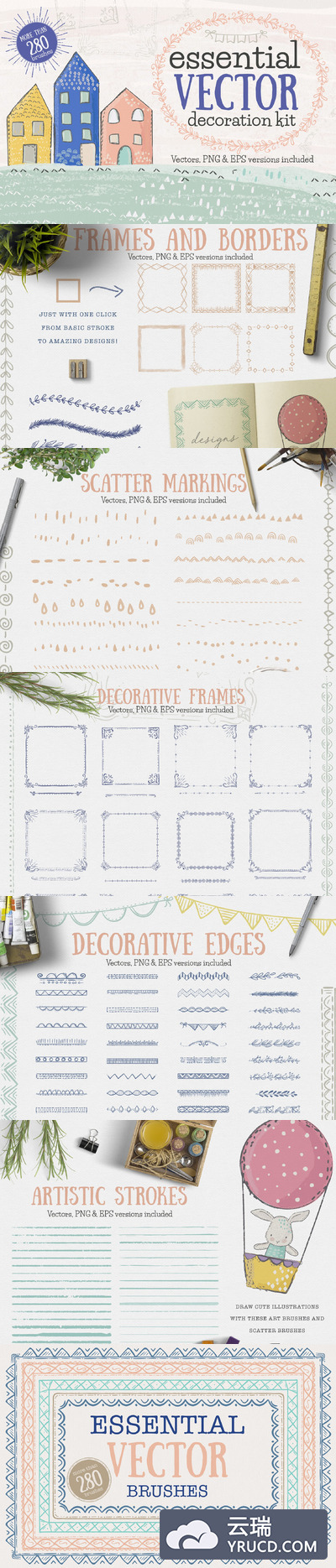 水彩卡通装饰素材 Essential Vector Decoration Kit