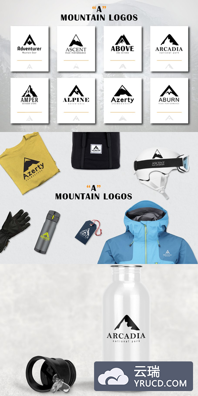 以 A 字母为原型的大山 logo 模版 Mountain Logos "A" Letter Shape