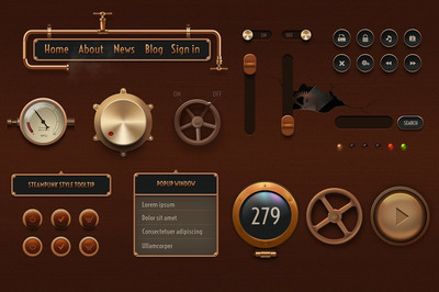 经典的复古的立体GUI设计元素 Vintage Gui Elements Retina-ready