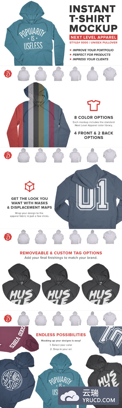 连帽衫长袖T恤样机 Next Level 9300 Pullover Mockups