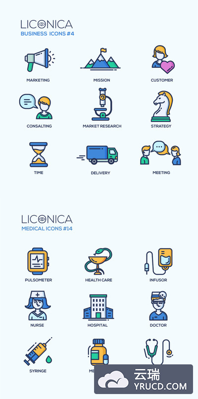 图标 | 医疗保健医院办公室、业务现代细线设计图标