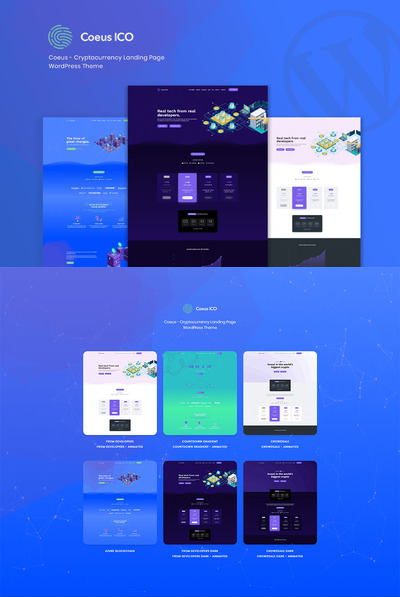 非常适合创意加密货币比特币区块链的多功能登陆页面WordPress主题