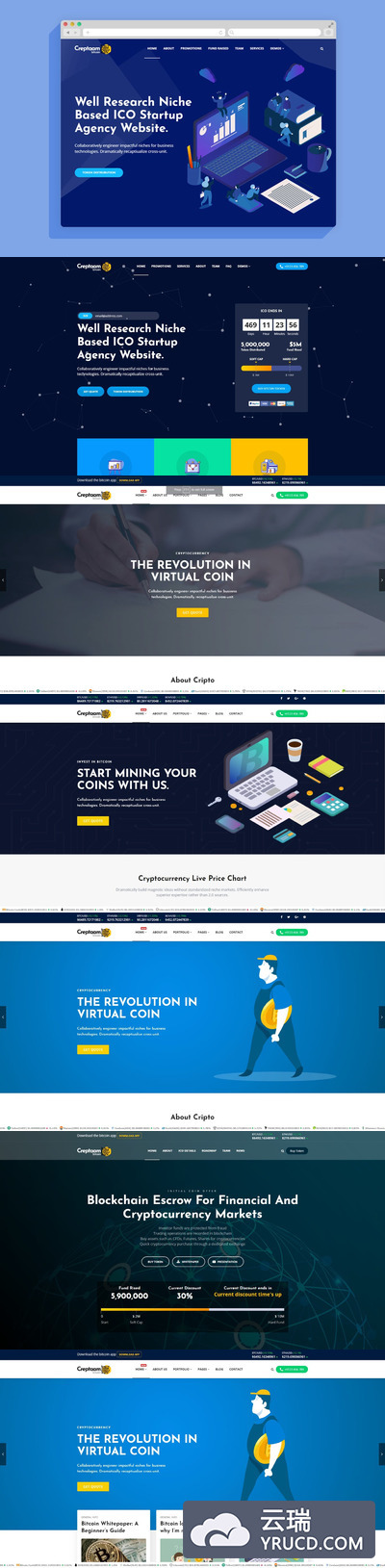 比特币ICO登陆和加密货币挖掘和投资WordPress主题
