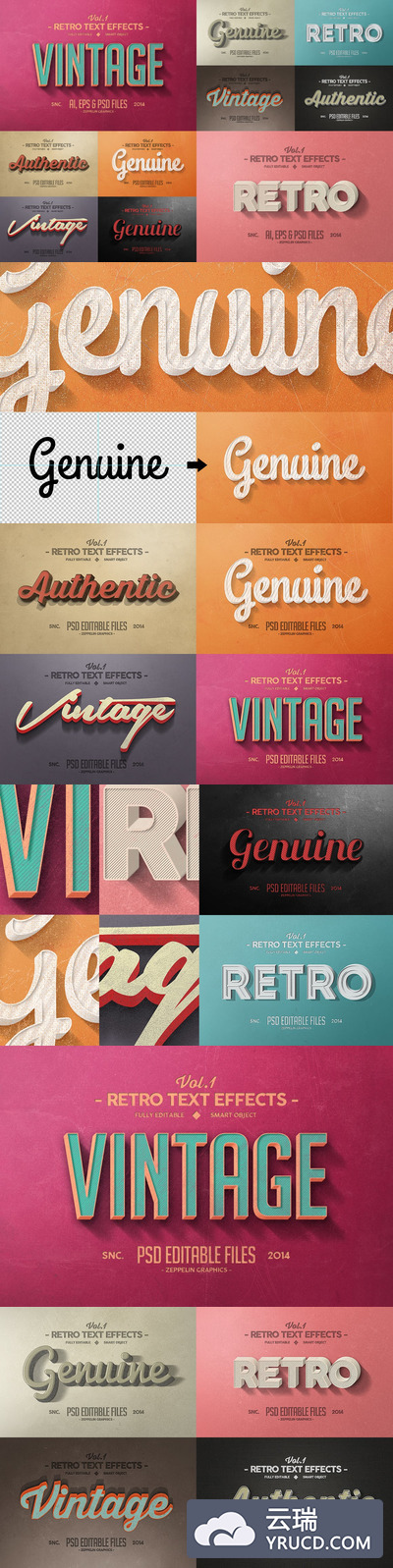 时尚高端的3D立体复古文字效果图层样式大集合Vol.1