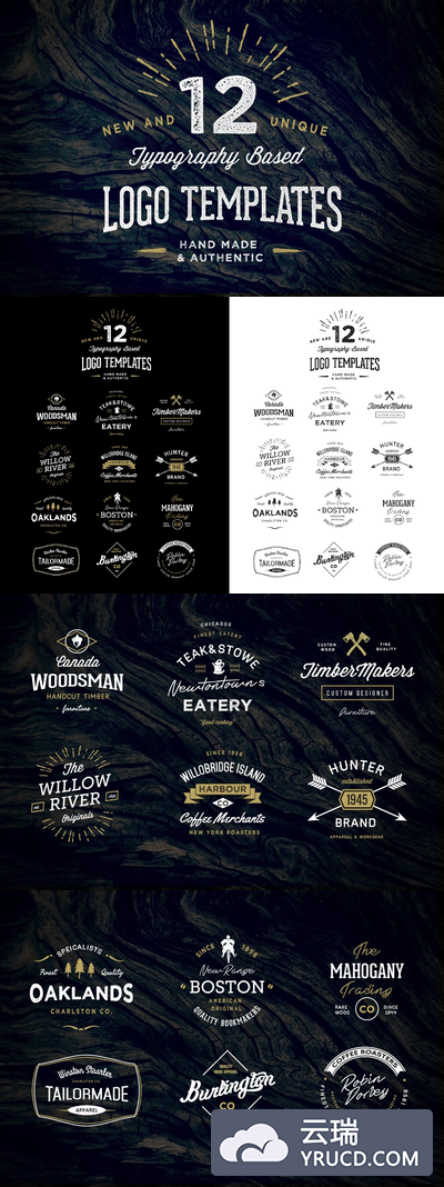 12个字体logo模版 12 Typography Based Vintage Logos