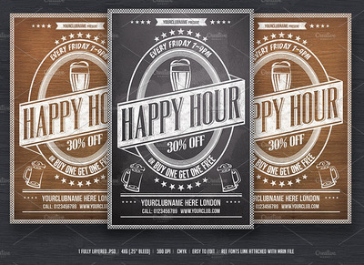 欢乐时光海报模版 Happy Hour Flyer template