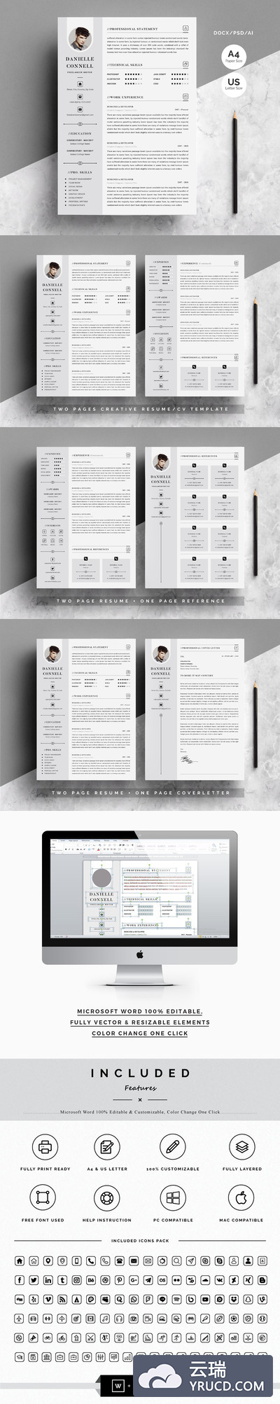 创意专业的设计简历模板 Creative Resume Template 4 Pages