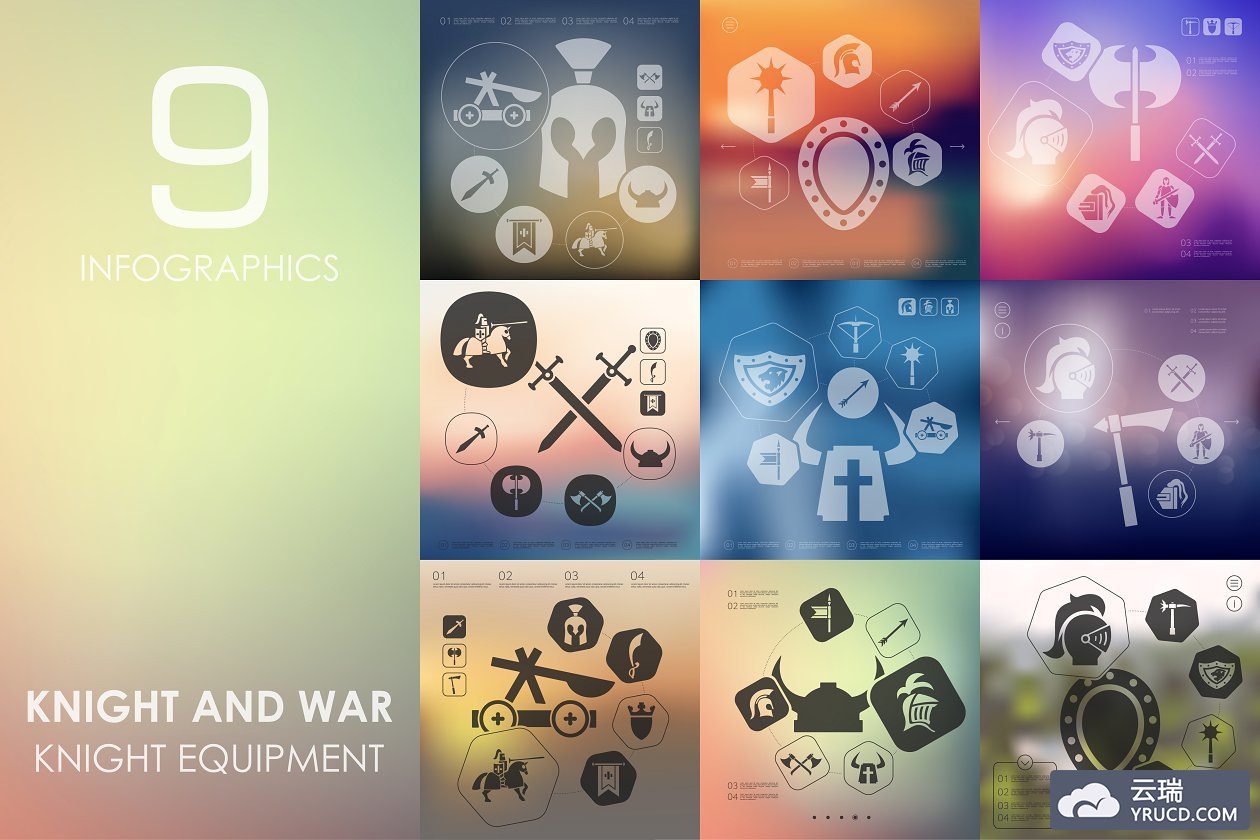 9个古代战争图形元素 9 knight and war infographics