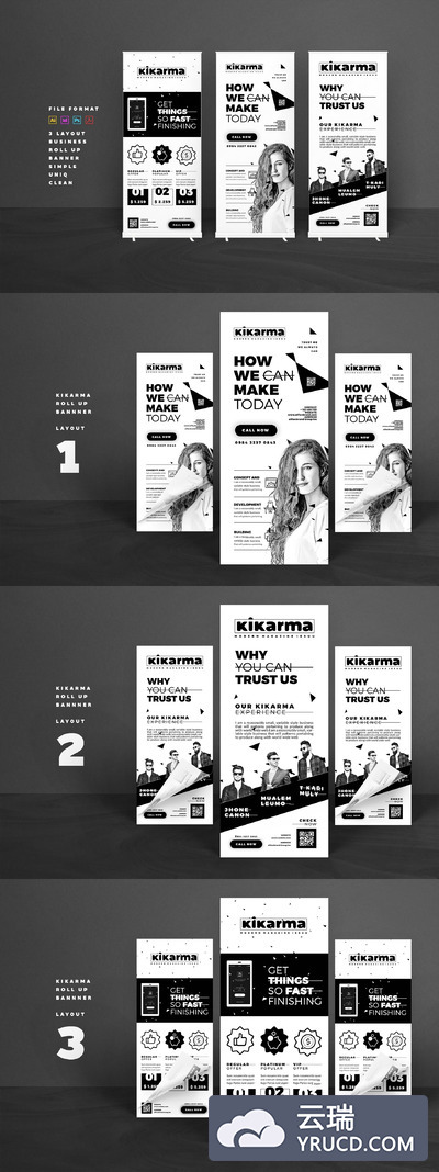 酷炫黑色设计的易拉宝模版 Roll up Banner