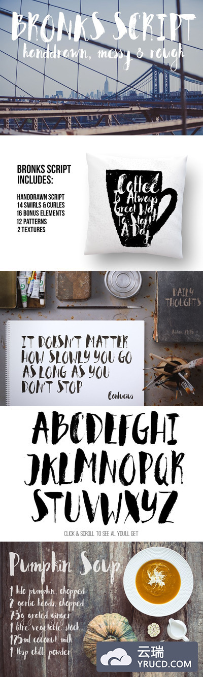 大气粗犷的手写字体 Bronks - Handpainted Script +Extras!