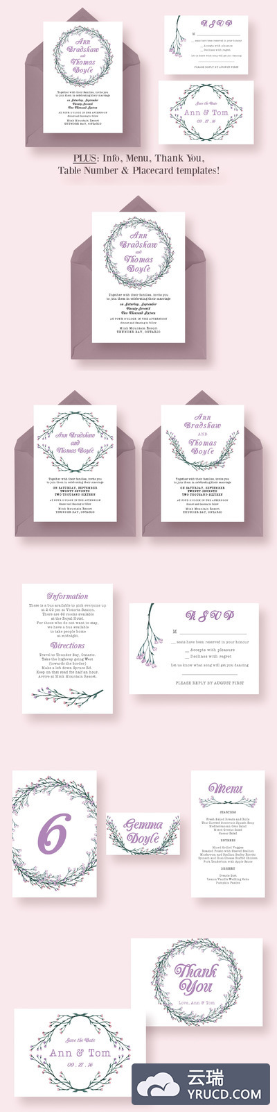 有花卉装饰的婚礼平面物料下载 Delicate Floral Wedding Suite