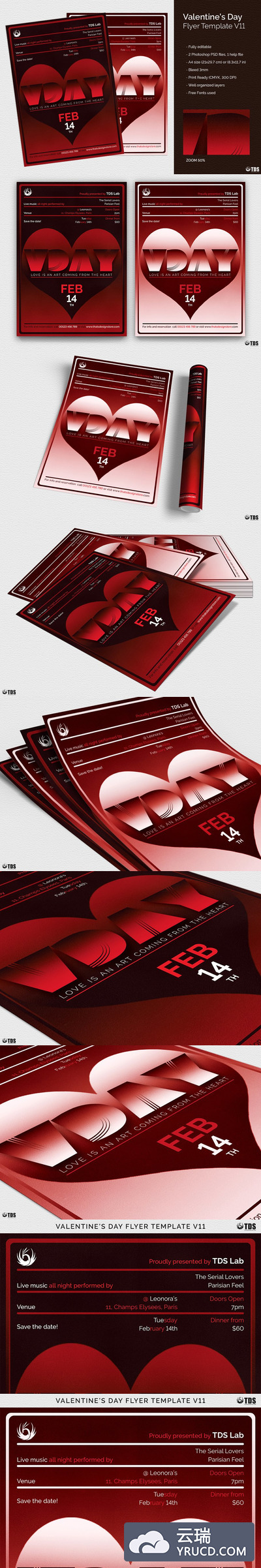 情人节海报模版 Valentines Day Flyer PSD V11