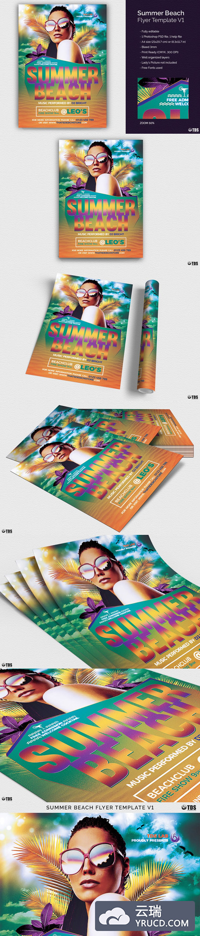 夏天假期海滩海报模版 Summer Beach Flyer PSD V1